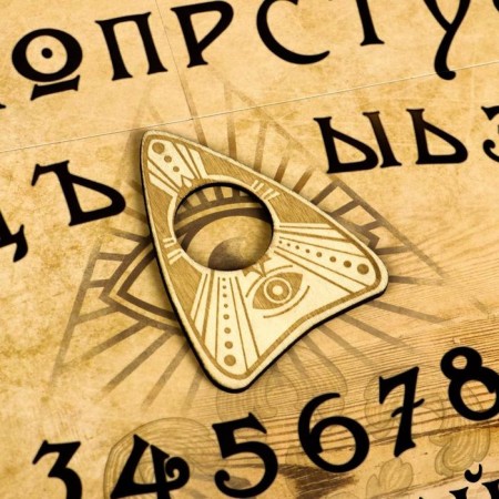 Spiritic board for calling spirits, field (42x55 cm), wooden runner, 16+-3