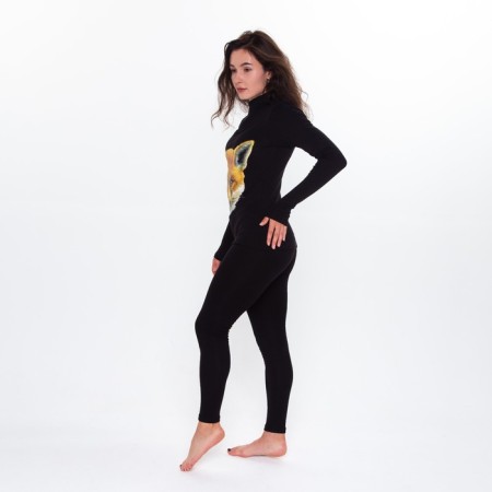 Women's thermal underwear (jumper, leggings) print fox, black color, size 48-5
