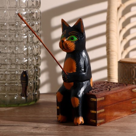 Interior souvenir "Cat Fisherman" Black 20 cm