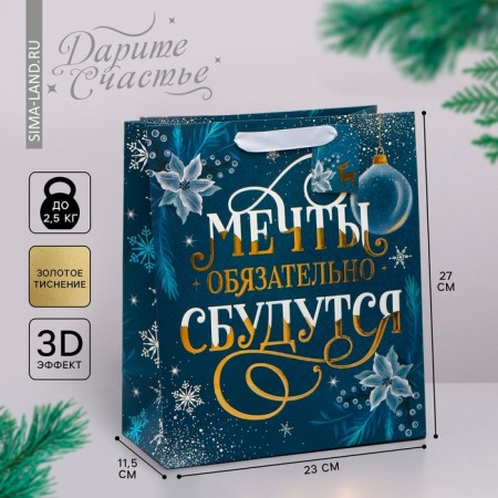 Laminated vertical package, congregation embossing “Dreams will come true”, Ml 23 x 27 x 11.5 cm, New Year