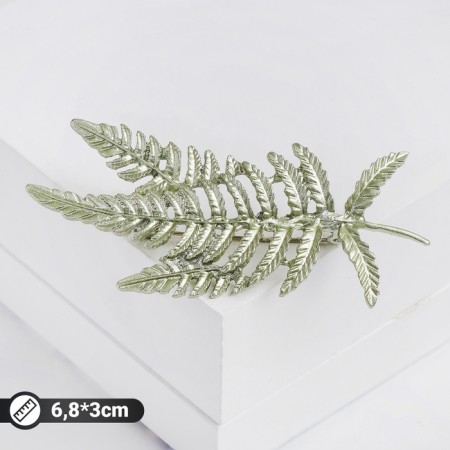 Brooch "Leaves" fern, green color in silver