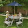 Children's garden furniture, 4 benches, picnic table, umbrella, beige-brown