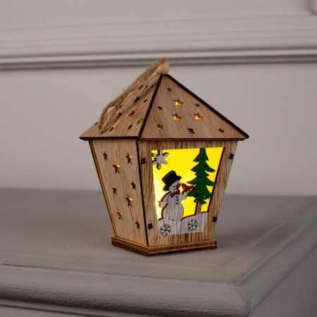 Christmas tree toy "Lantern with a snowman", from batteries, a glow of warm white-2
