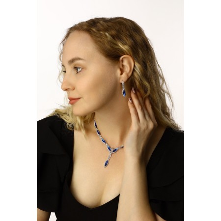 Set 2 objects: earrings, Kilence “Listopad” thin rhombus, blue-white color in silver, 45 cm-3