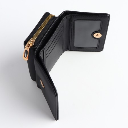 Women's wallet on the button, black color-4