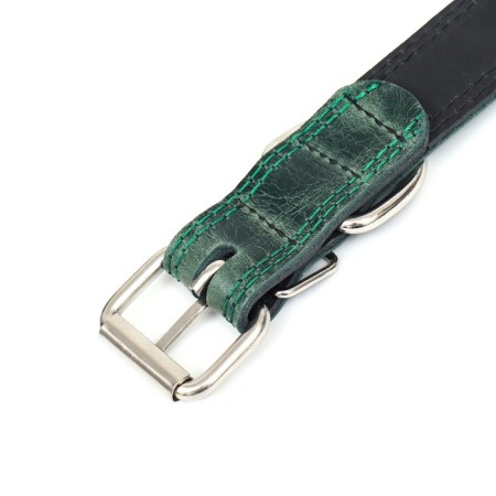 Collar leather two-layer 3 cm, Osh 35-47 cm, emerald-11