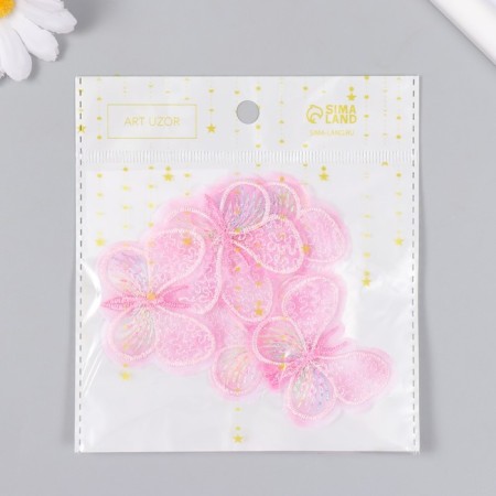 Decor for creativity Textile Embroidery "Pink butterfly" 4.5x4 cm-3