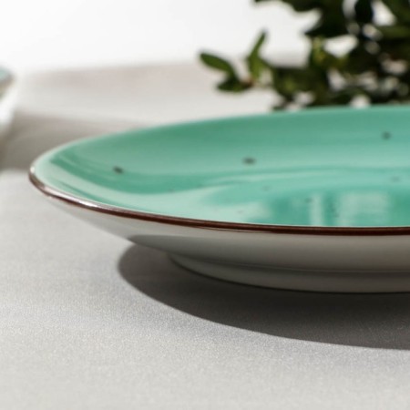 Porcelain plate flat dots menta, d = 16.5 cm, turquoise color-2