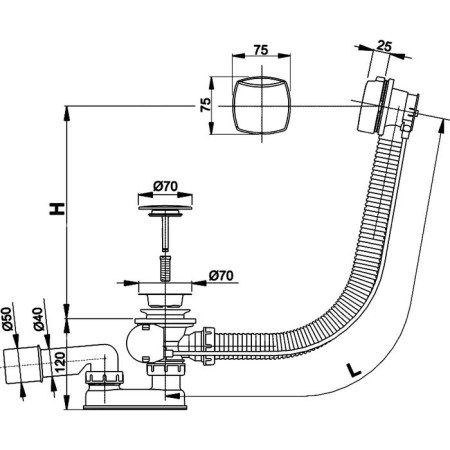 ALCAPLAST A51CRM bath siphon, length 57 cm, machine, set, chromium-1
