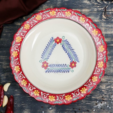 The pancake of Rishtan ceramics "Flowers", 32 cm, red-2