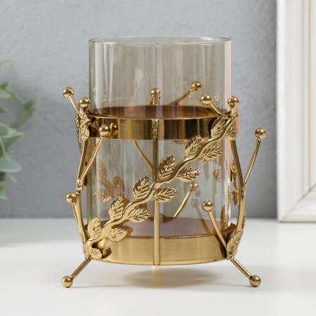 Summary Metal, glass for 1 candle "branches with balls" d = 10 cm gold 14x17 cm-1