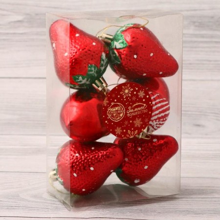 Christmas tree decoration "Strawberry Assorted" (set 6 pcs) 4.5x6 cm, red-1