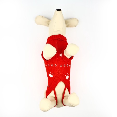 Clothing for dogs. Knitted sweater with "New Year" ornament, red, size L-5