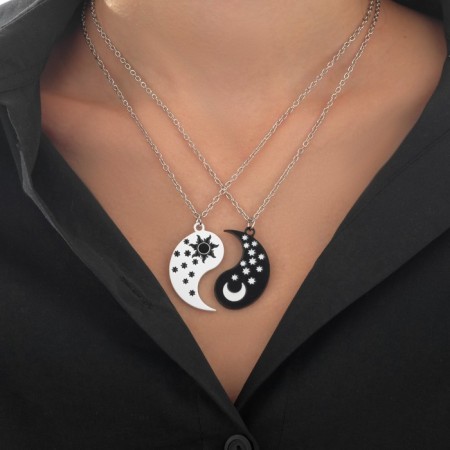 Kulons "Demetrons" day and night, black and white color in silver, 45 cm-3