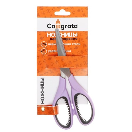 Chancellery scissors 17 cm, with plastic handles and rubber inserts, mix-1