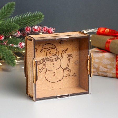 New Year's piggy bank with acrylic "Snowman" 12x12x4 cm