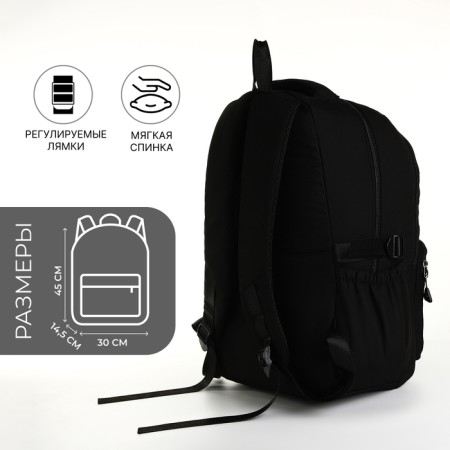 School backpack from textiles on lightning, 7 pockets, black color-1