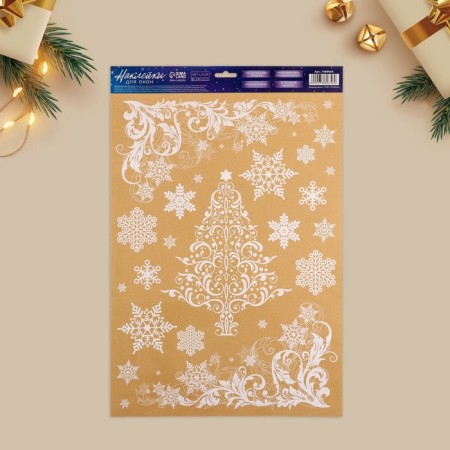Stick for windows "Christmas tree", reusable, reusable, 33 x 50 cm, New Year-1
