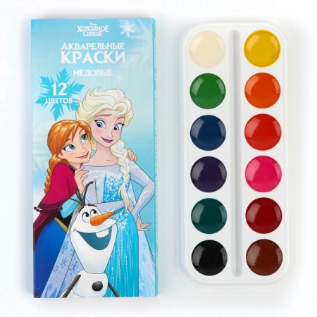 Honey watercolor "Anna, Elsa and Olaf" cold heart, 12 colors, without brush-1