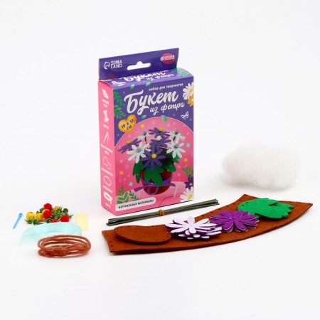 Set for creativity. A bouquet of felt in a pot "purple flowers"-2