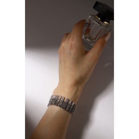 Bracelet with rhinestones "Illusion" drops, white color in silver-5