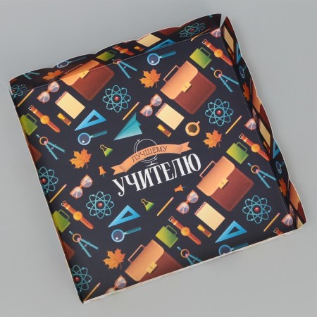 Cookie box, confectionery packaging with PVC lid, “best teacher”, 15 x 15 x 3 cm-3