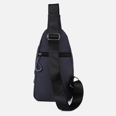 Male sling bag from textiles, headphone opening, gray color-3