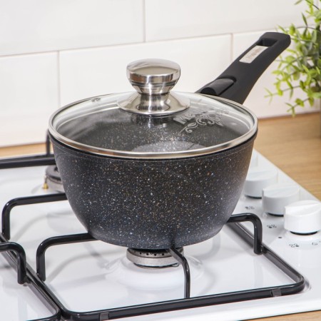 Bucket "granite star", 1.7 l, removable handle, glass cover, anti -stick coating, black color-7