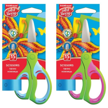 Baby scissors 15 cm, Erichkrause Combi, handles with rubber inserts, with rounded ends of blades, mix