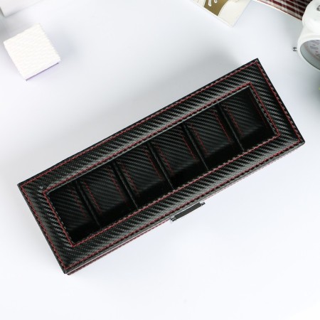 The casket to the leatherette to the clock 6 "Carbon with a red line" 8x33x12 cm-2