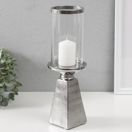 Ceramics candlestick, glass for 1 candle "BUENO" d = 7.5 cm silver 9.5x9.5x29.5 cm-4