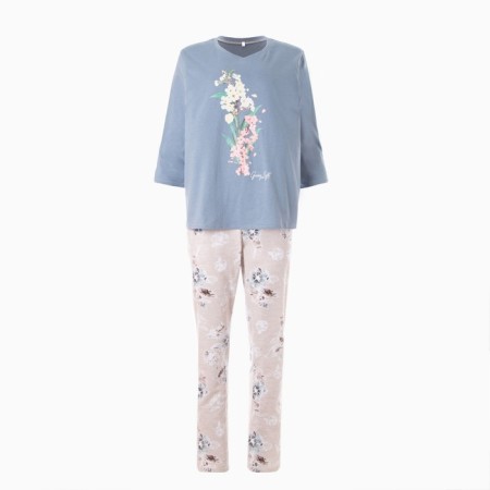 Homemade female set (fufaika/pants), blue color, size 54