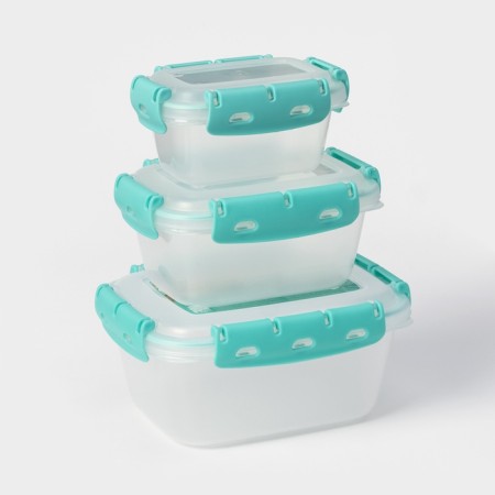 A set of food airtight containers, 3 pcs: 380 ml, 0.8 l, 1.5 liters