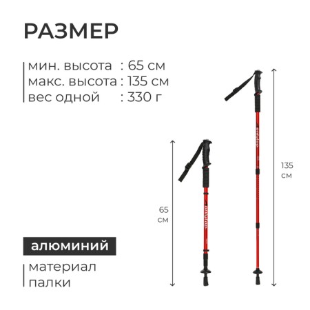 Sticks for Scandinavian walking online, telescopic, 3 sections, up to 135 cm, 2 pcs., Mix color-2