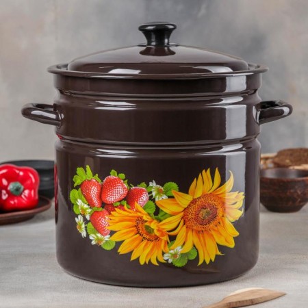 Cylindrical pan, 12 l, metal cover, induction, dree mix, brown color