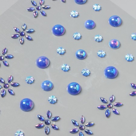 Stick plastic rhinestones for hair "Blue flowers" 21x15.5 cm-2
