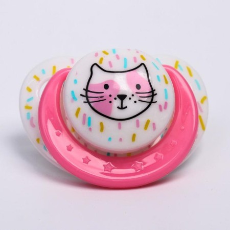 Orthodontic dummy nipple, silicone, 3 months old, “cat”, pink/yellow mix color-4