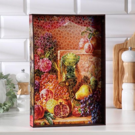 Tray with handles "still life", wooden, 30x20x4.5cm-2