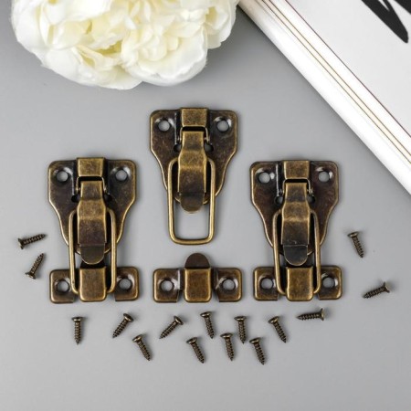 Castle metal for caskets. bronze chests + nails. 5.8x4x1 cm-2