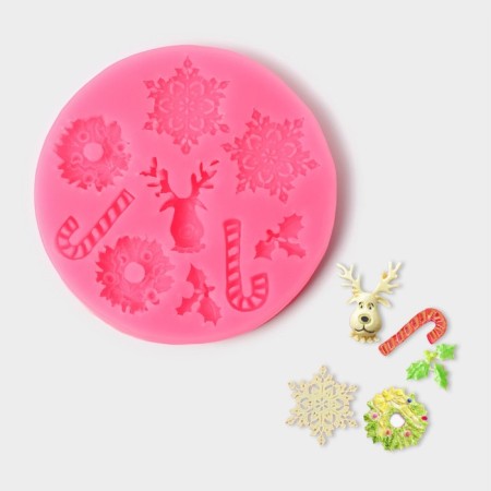 Mold "Snowflakes", silicone, d = 9.5 cm, pink color