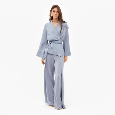 Female set (jacket, trousers) minku: Silk pleasure color gray-blue, rr 46-4