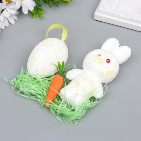 Decor "Bunny with egg and carrot in sprinkle" set of 12 cm-1