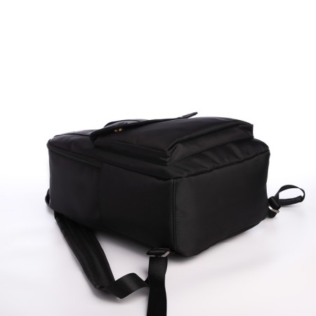 Young backpack from textiles with a zipper, a laptop department, 4 pockets, black color-4