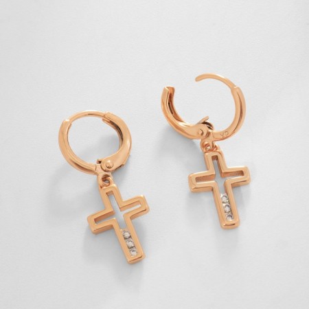 Earrings with rhinestones Xuping Cross blindness, white color in pink gold-1