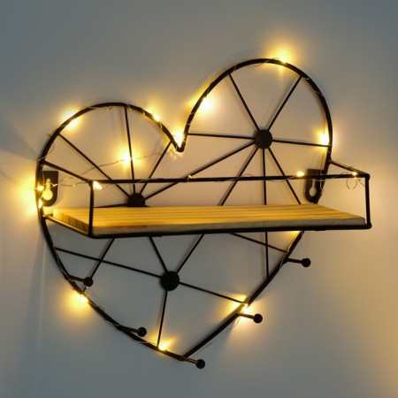 Wall hanger with a shelf "Heart", with backlight, 5 hooks, black-1