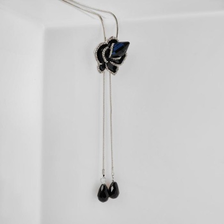Pendant "flower" rose, black-blue color in silver, 72 cm-2