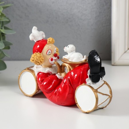 Souvenir Polystone "Clown with a puppy, lies on the drums" White-red 14x5x8.5 cm