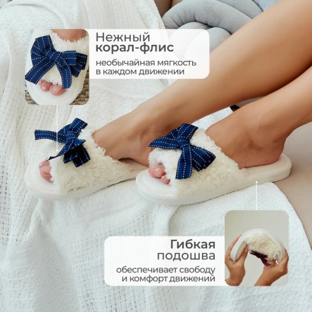 Women's slippers with an open nose, size 40-41, blue bow-8