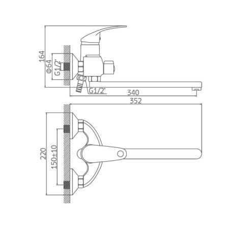 ACCOONA A7125 bath mixer, single -leaf, pour 300 mm, shower set, chrome-7