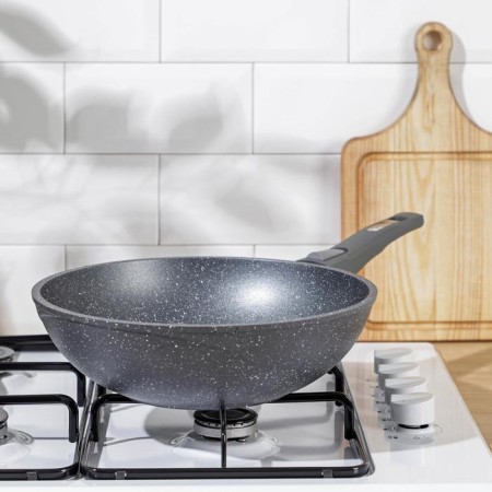 Granite frying pan, d = 28 cm, removable handle, anti-stick coating, gray color-6